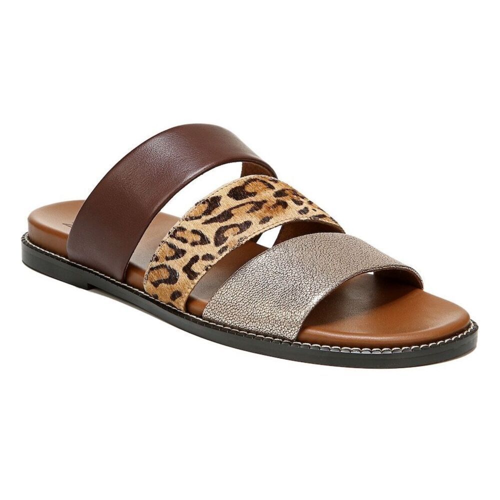 Naturalizer Sandals Women’s 7 Kellie Brown Leather Leopard Calf Hair‎ Slide New